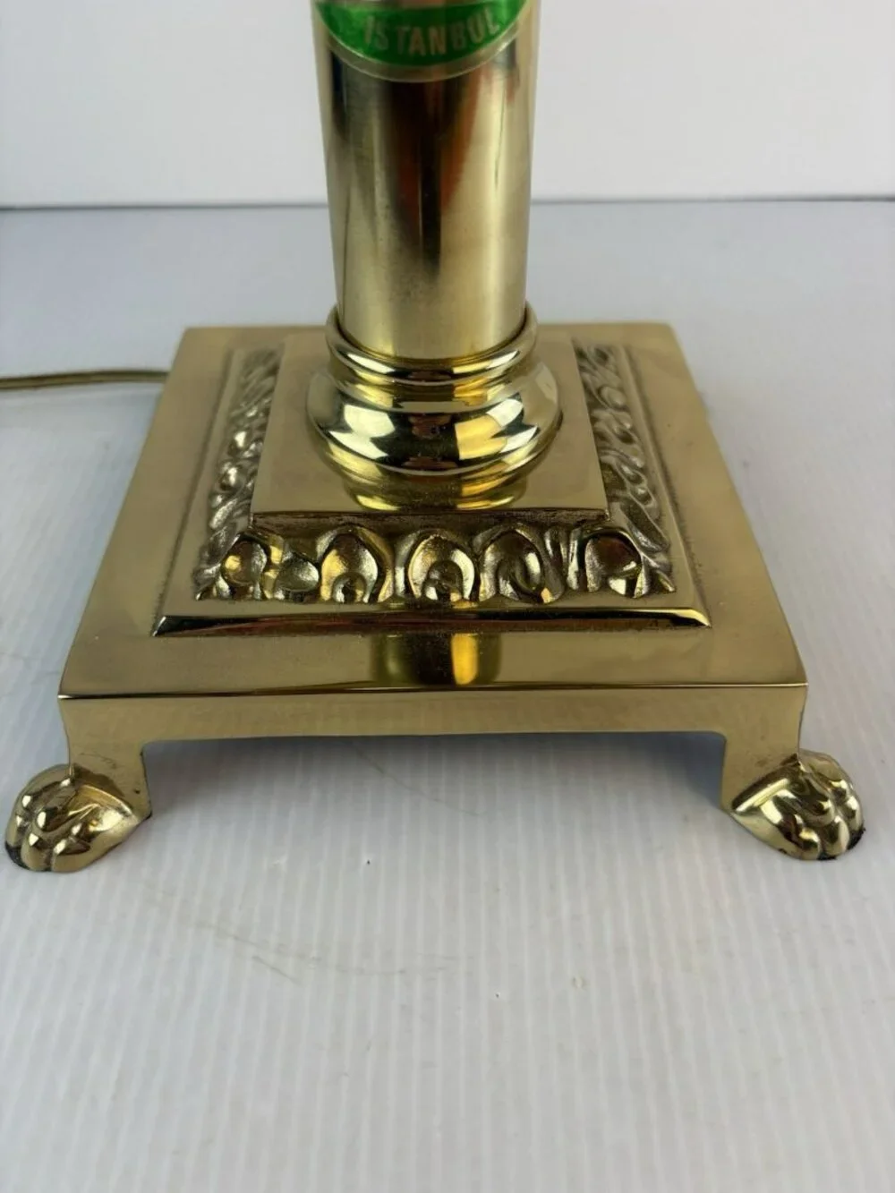 Vintage Brass Paris Istanbul Orient Express Clawfoot Table Lamp, Works, Adj.